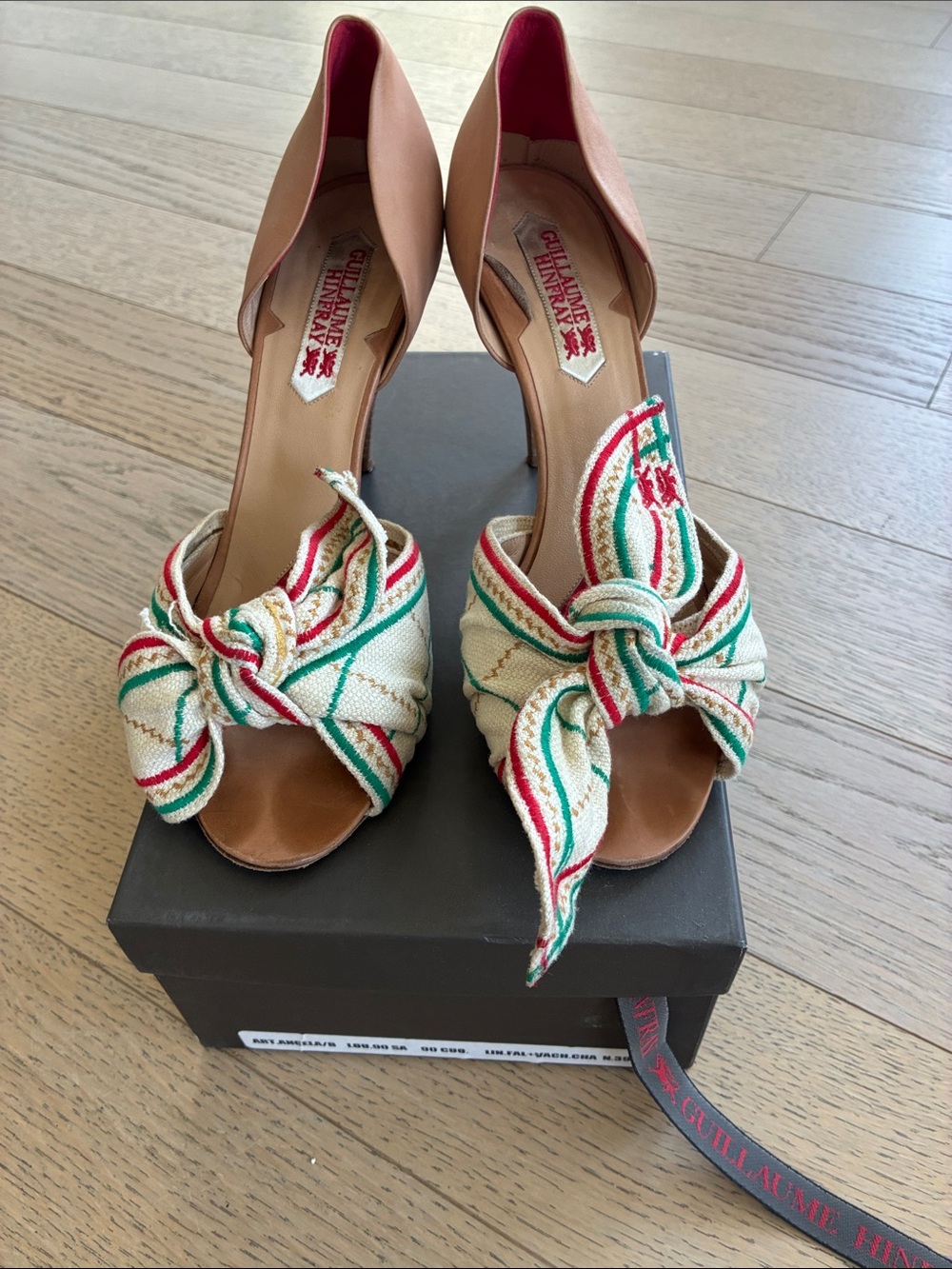Guillaume Hinfray Leather D’Orsay Heeled Sandals with Striped Knot Front EU sz39